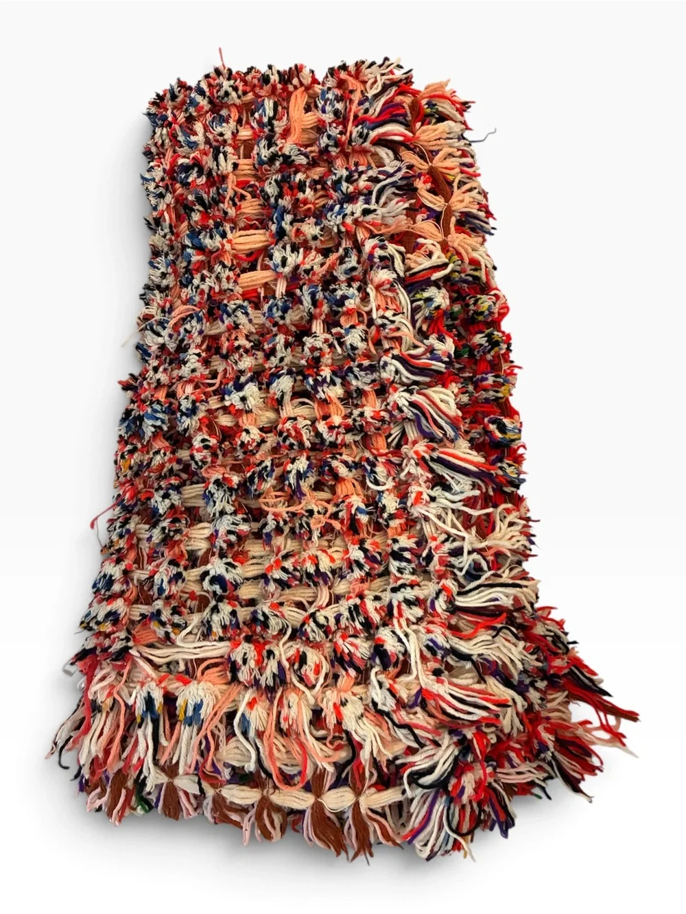 Unique Woven Pom Pom and weave multicolored yarn throw blanket. Hand made. 5’x5